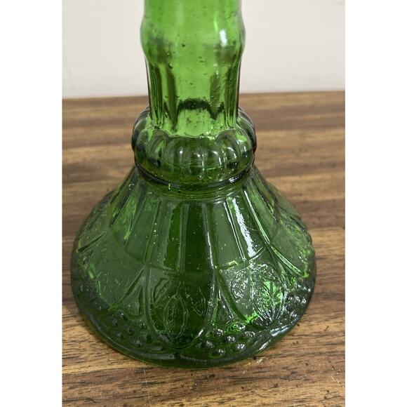 Vintage Green Glass Oil Kerosene Lamp with Panel Sides Floral Bottom 9.5" - Picture 6 of 9